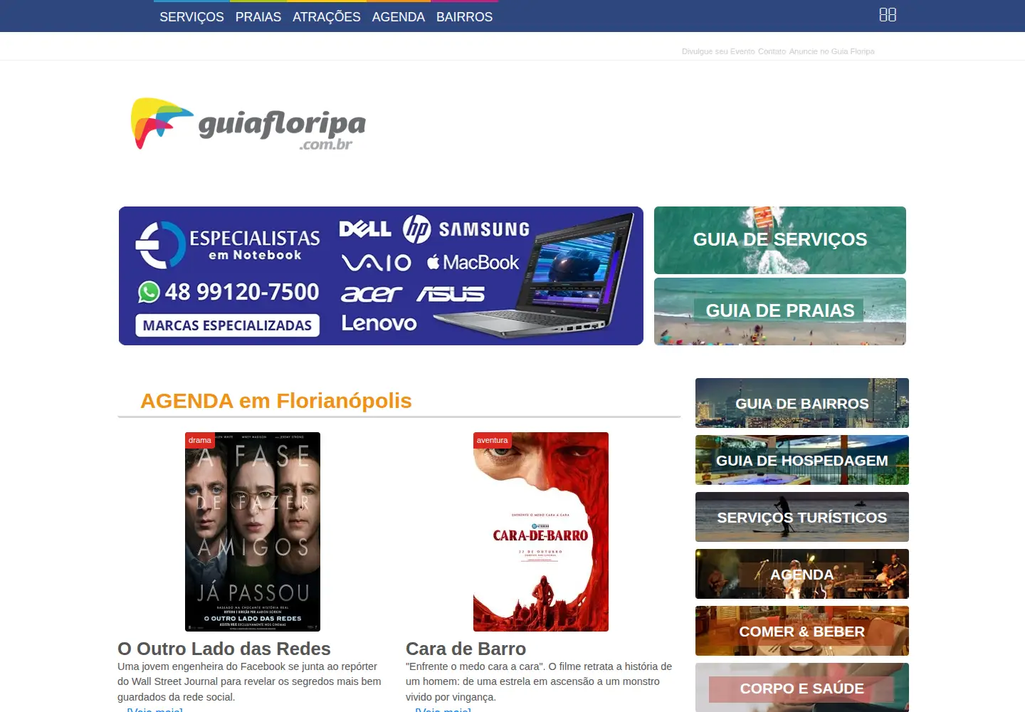 Captured homepage of guiafloripa.com.br in the current scan