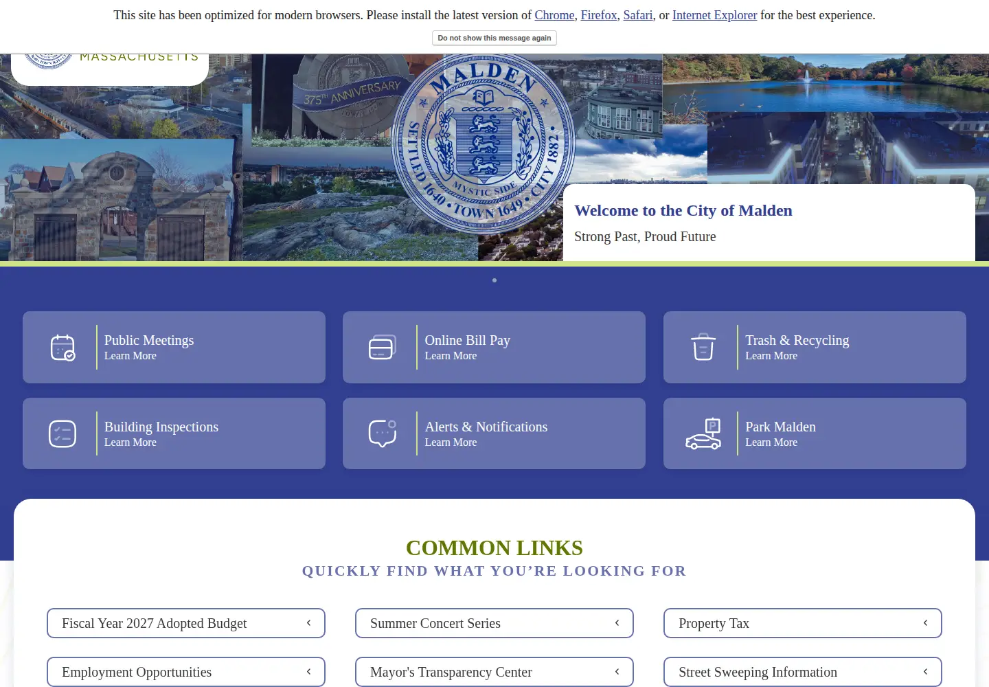 Captured homepage of cityofmalden.org in the current scan