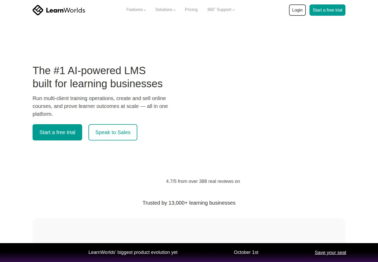 Screenshot of learnworlds.com
