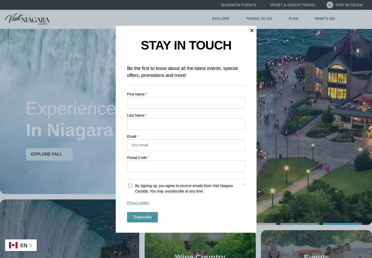 Screenshot of visitniagaracanada.com