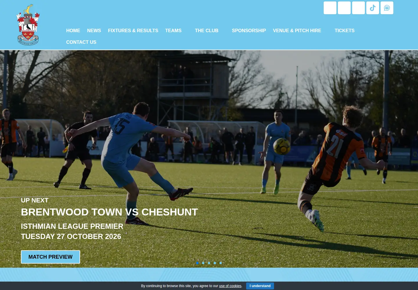 Screenshot of brentwoodtownfc.co.uk
