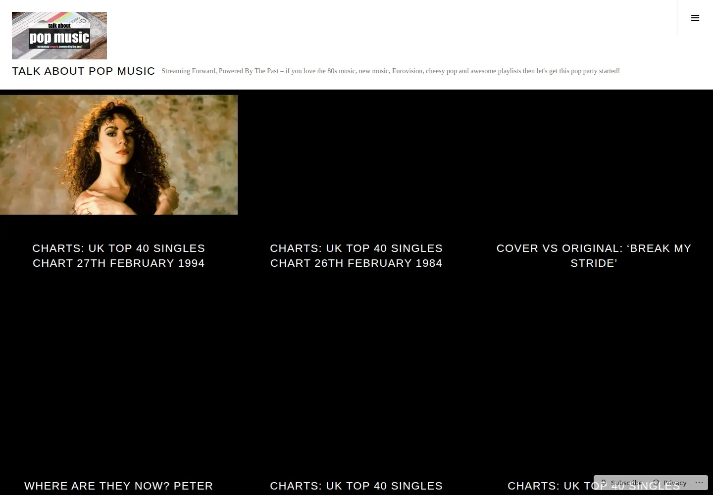 Captured homepage of talkaboutpopmusic.com in the current scan