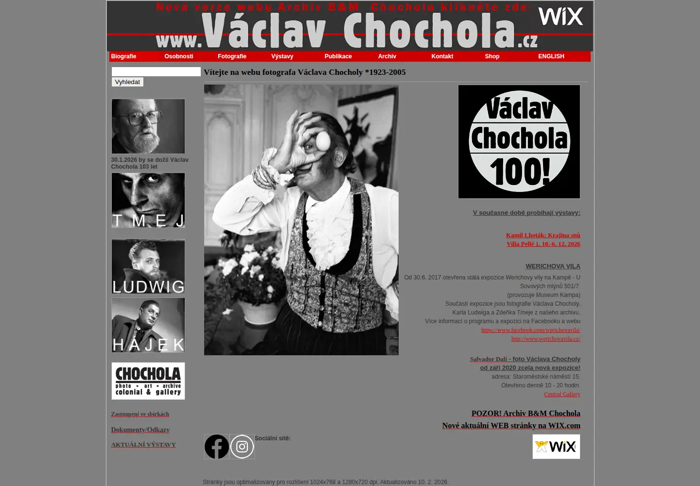 Captured homepage of vaclavchochola.cz in the current scan