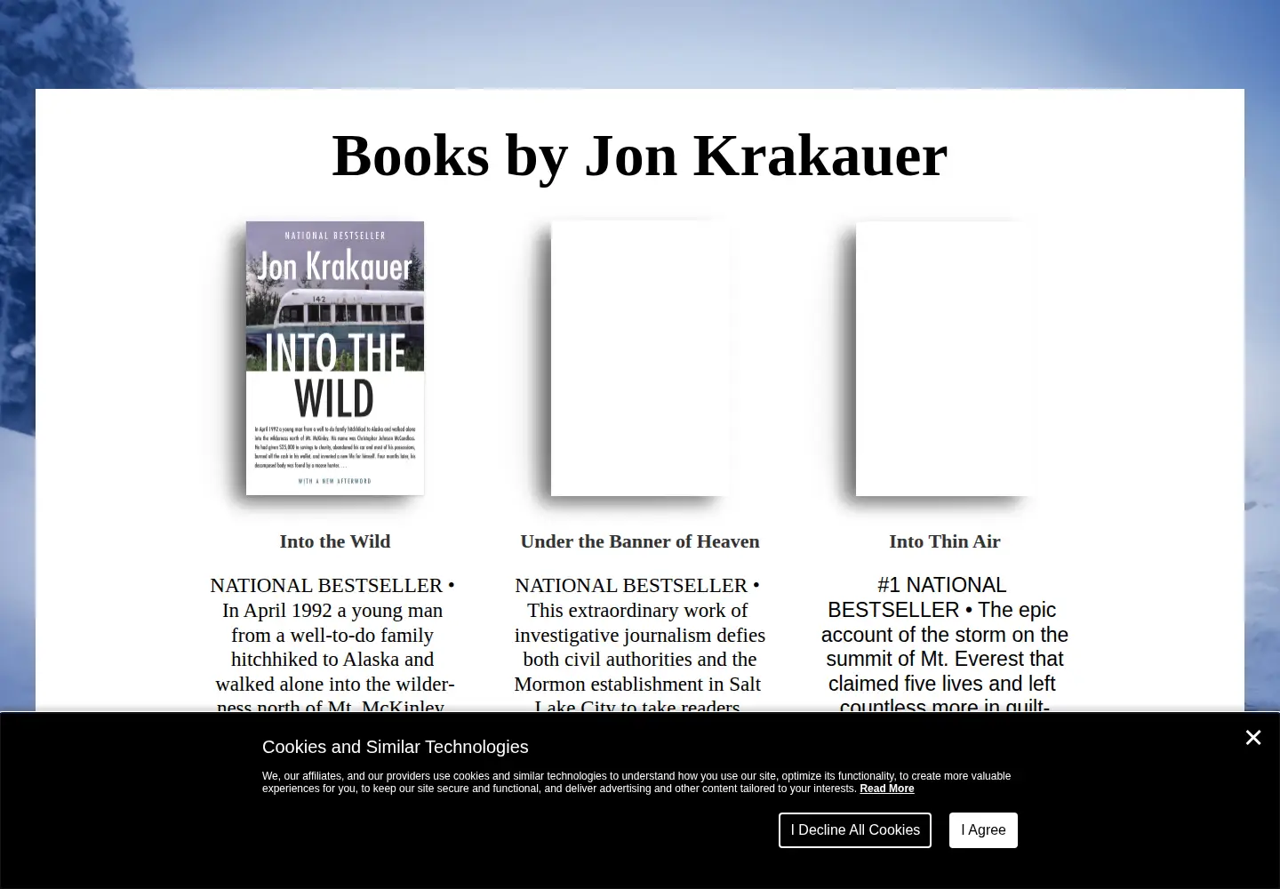 Captured homepage of jonkrakauer.com in the current scan