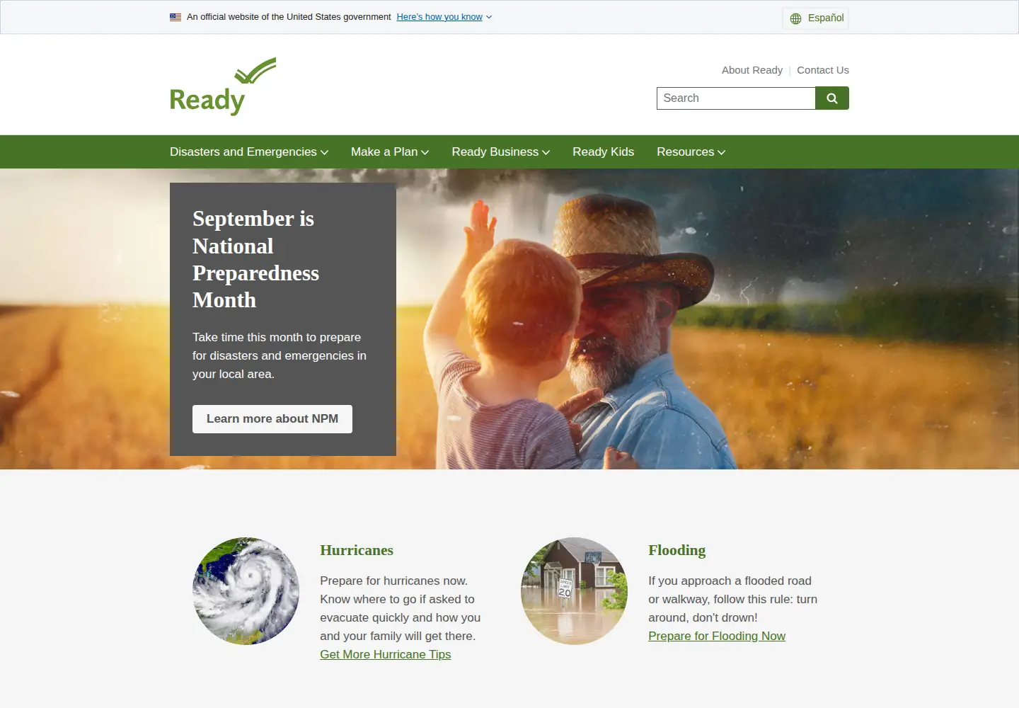 Screenshot of ready.gov
