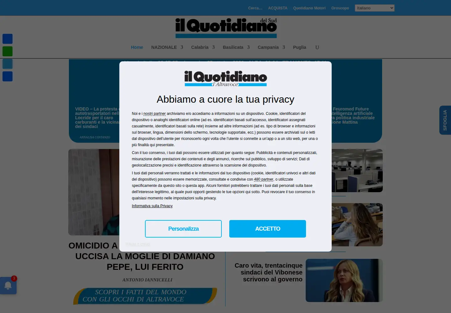 Screenshot of quotidianodelsud.it