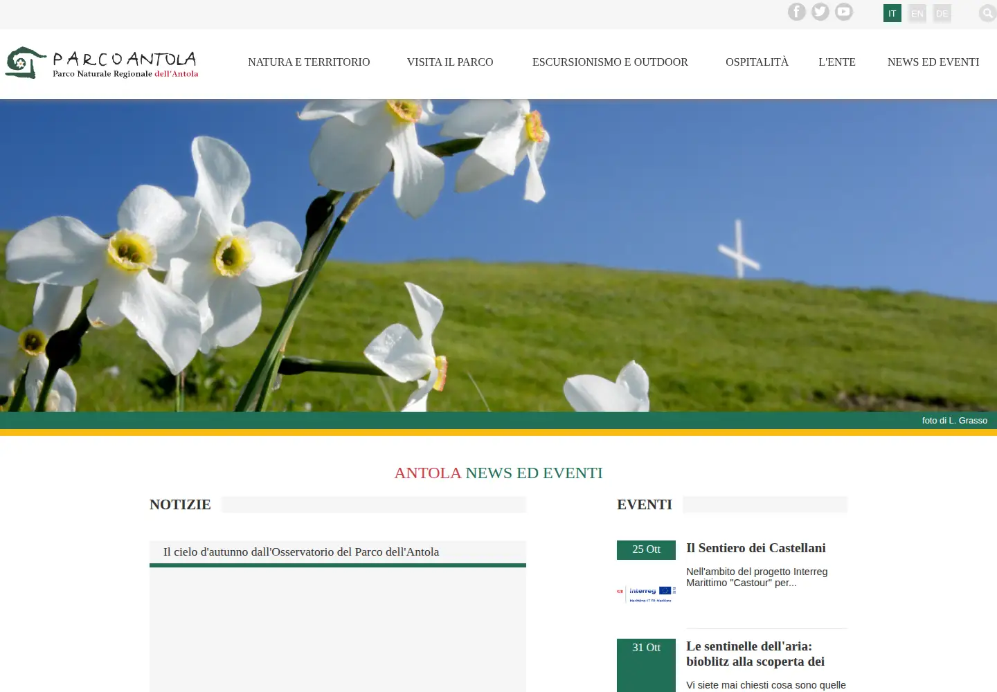 Captured homepage of parcoantola.it in the current scan