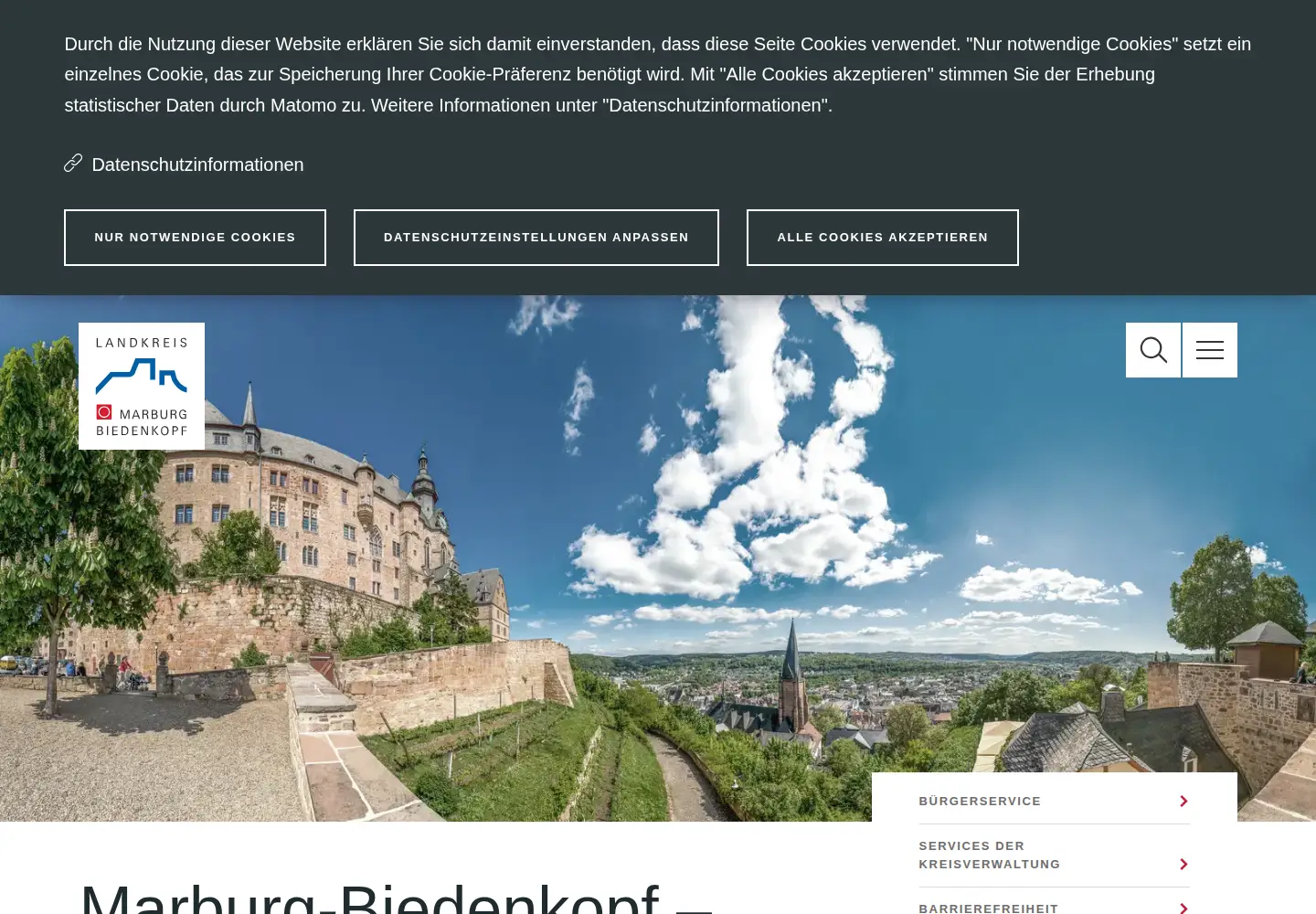 Captured homepage of marburg-biedenkopf.de in the current scan