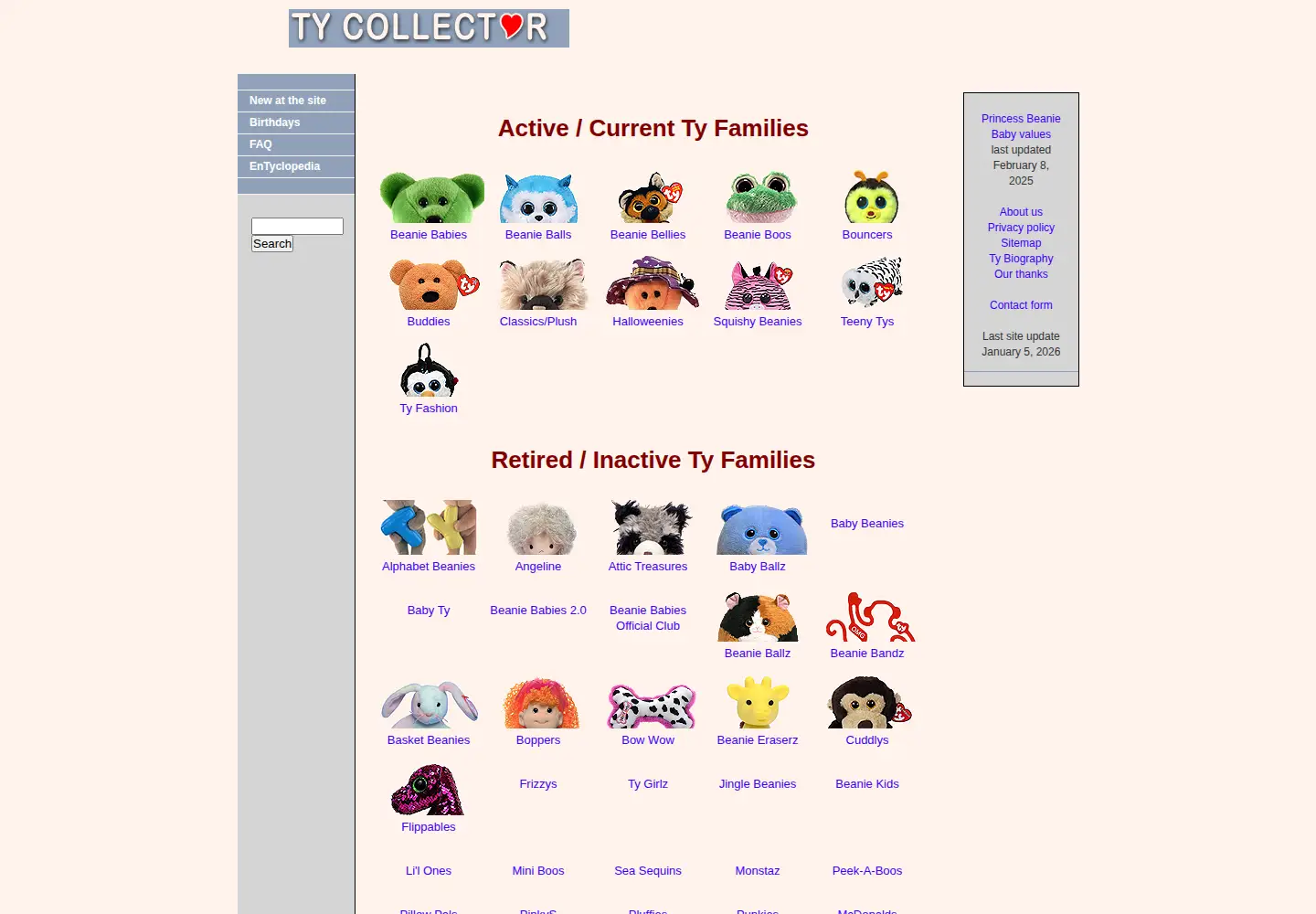 Screenshot of tycollector.com