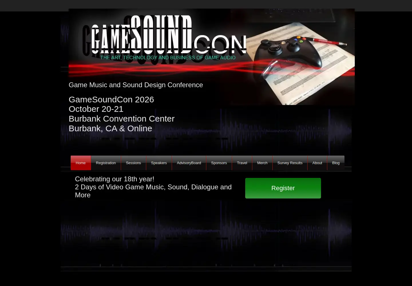 Screenshot of gamesoundcon.com