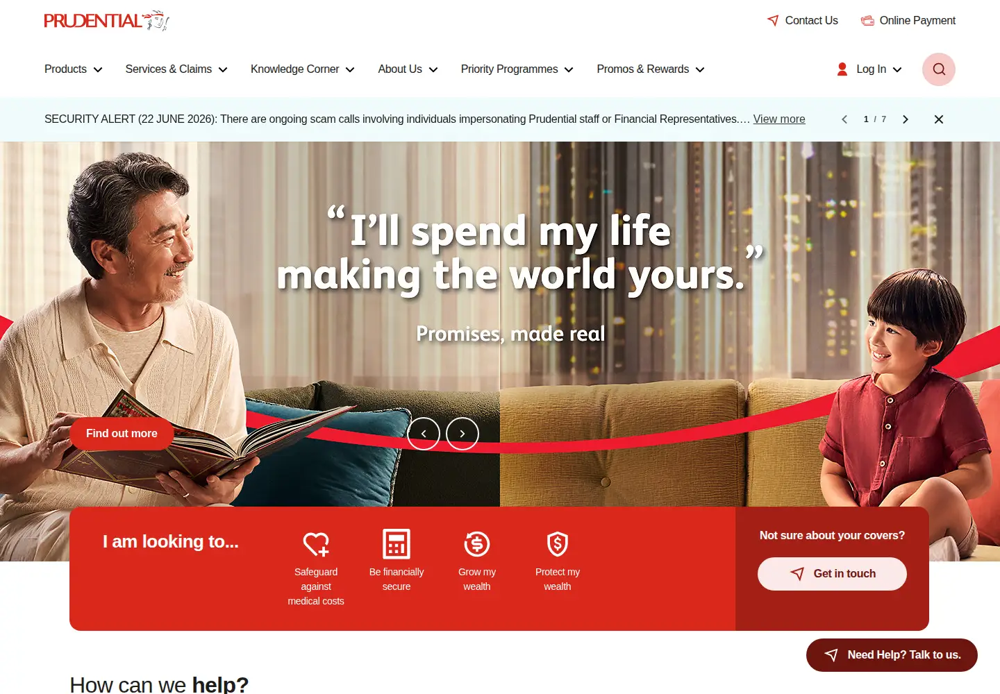 Captured homepage of prudential.com.sg in the current scan