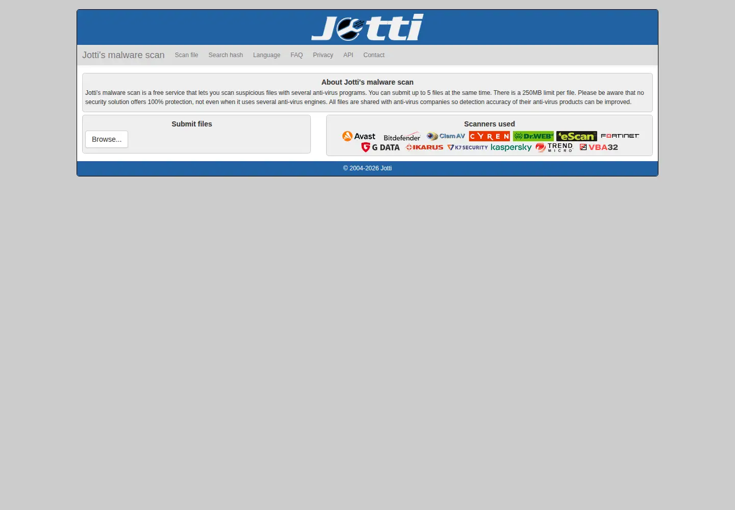 Screenshot of jotti.org