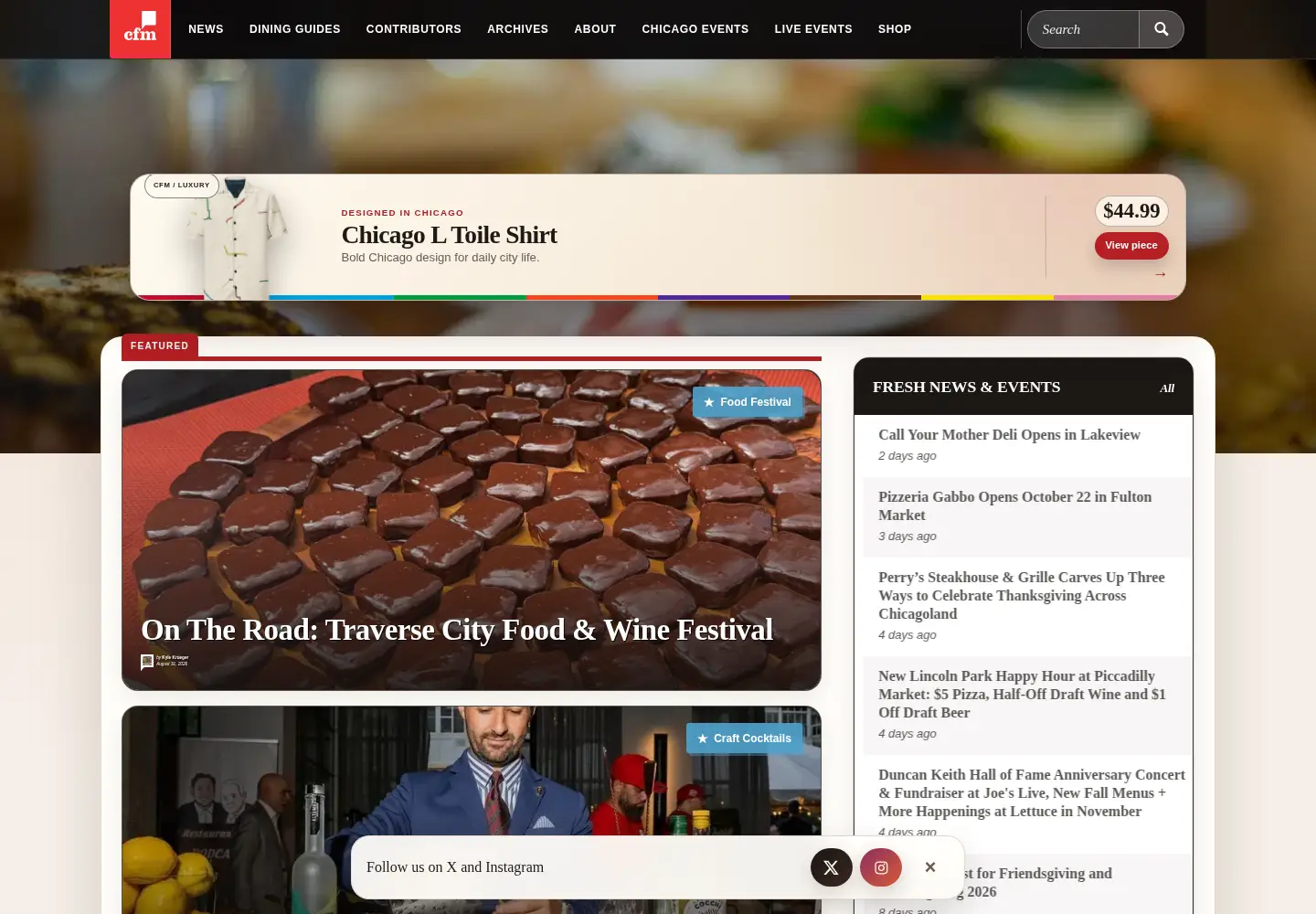Captured homepage of chicagofoodmagazine.com in the current scan