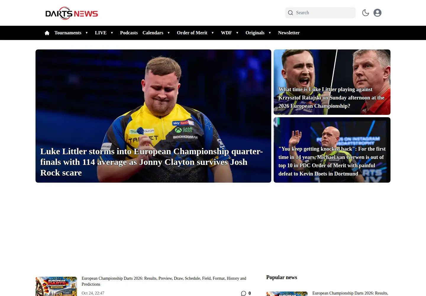 Screenshot of dartsnews.com