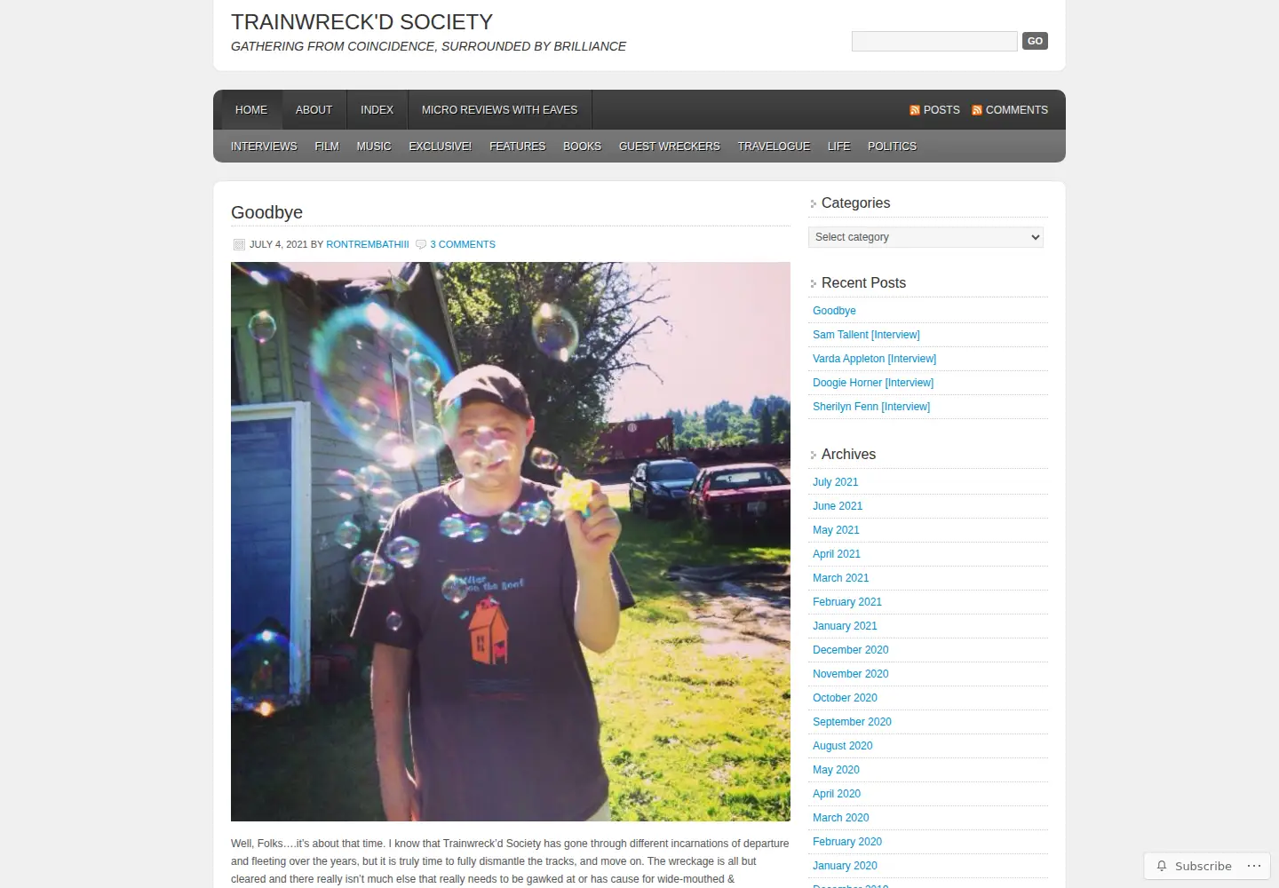 Captured homepage of trainwreckdsociety.com in the current scan