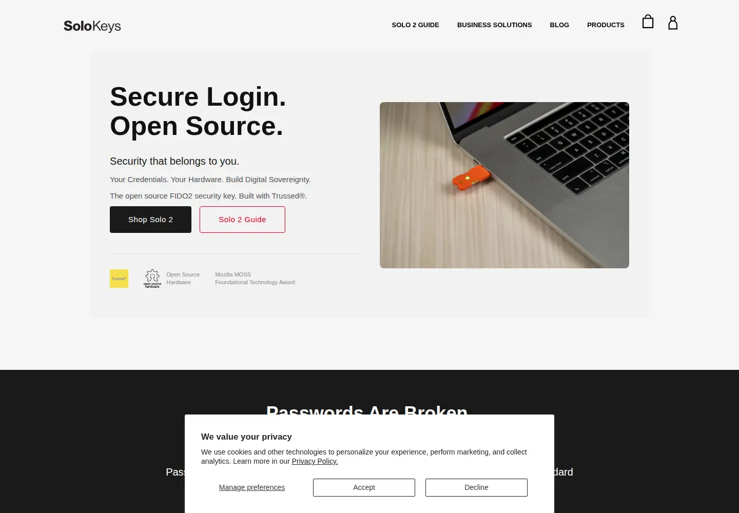 Captured homepage of solokeys.com in the current scan