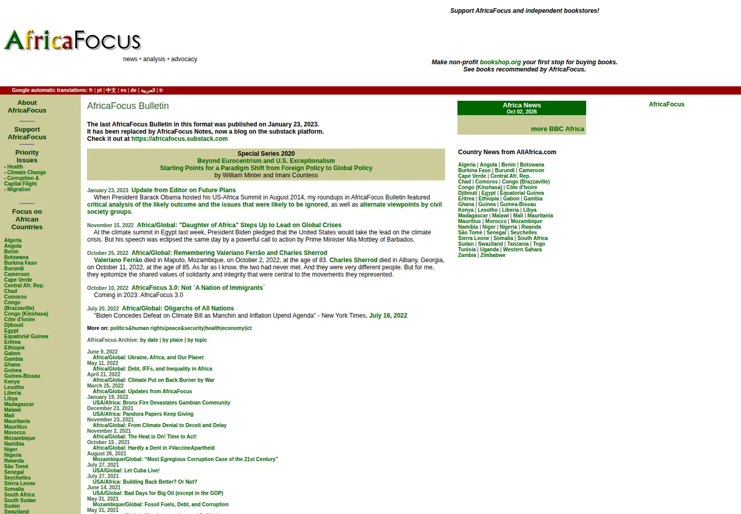 Screenshot of africafocus.org