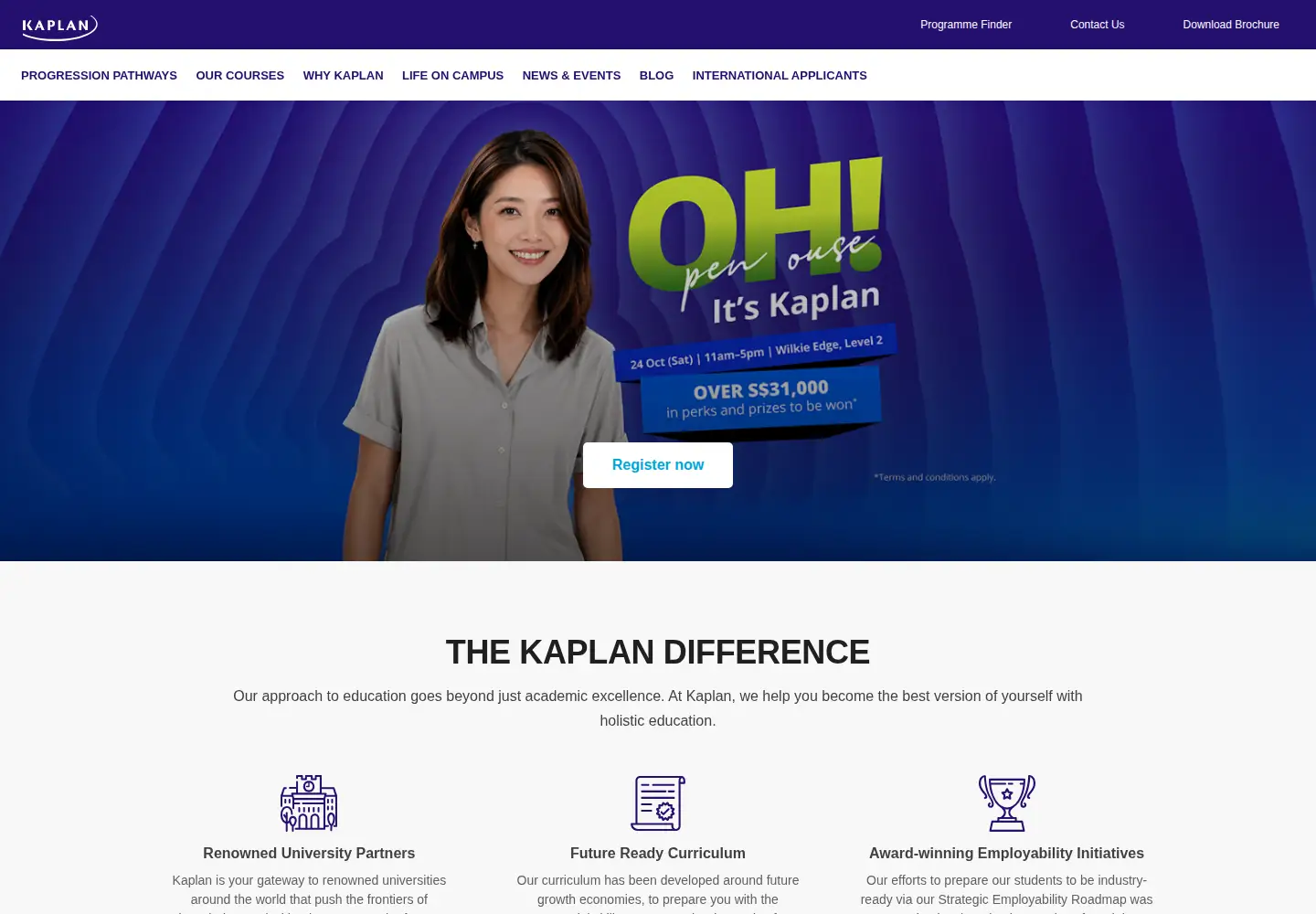 Captured homepage of kaplan.com.sg in the current scan