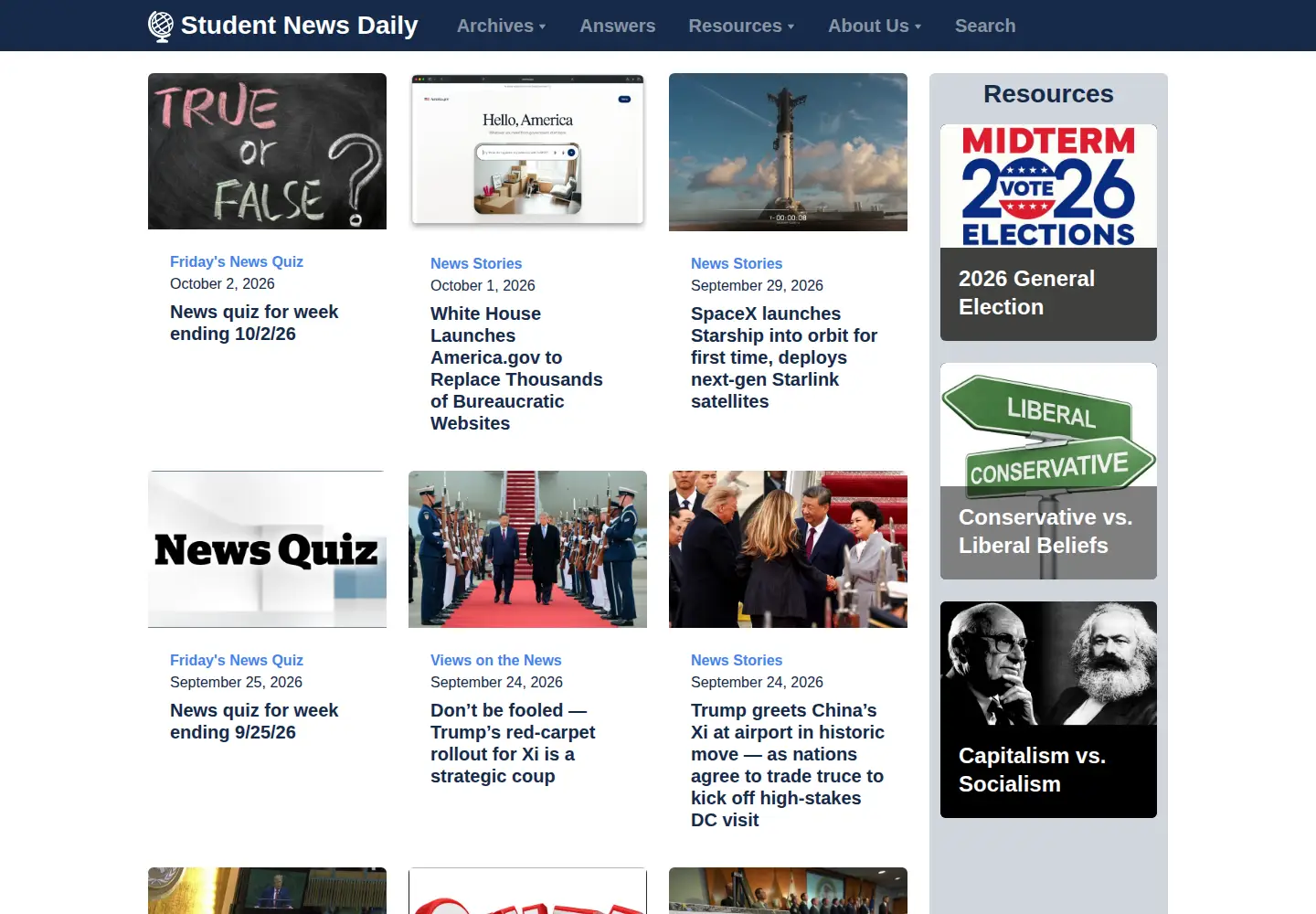 Screenshot of studentnewsdaily.com