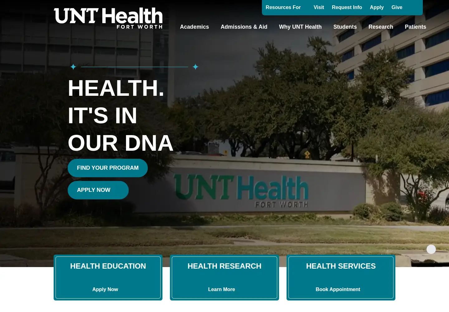 Captured homepage of unthsc.edu in the current scan