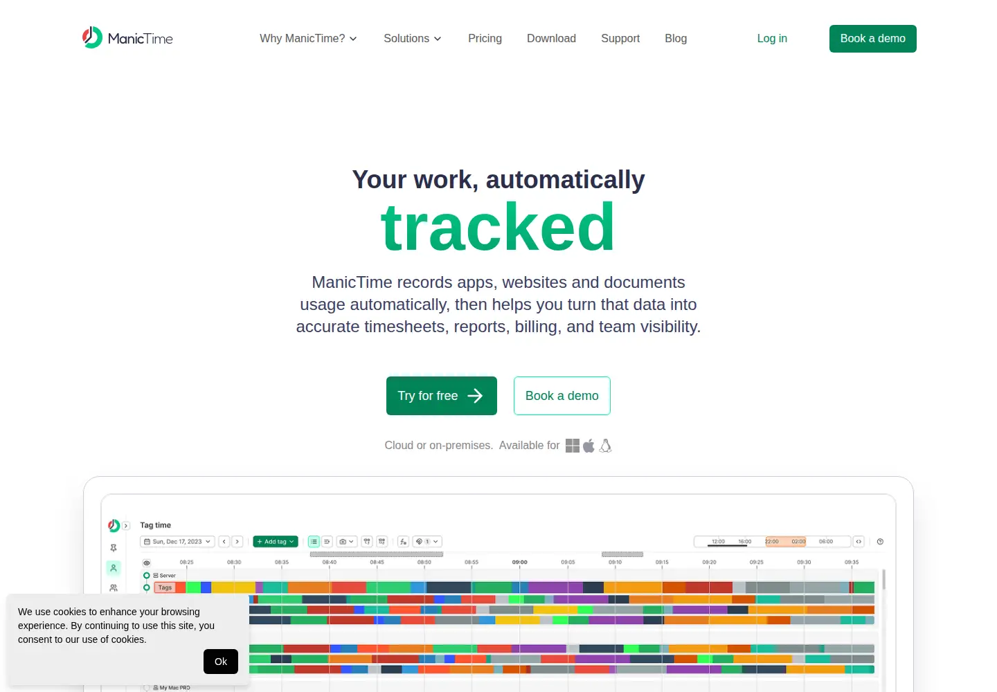 Screenshot of manictime.com