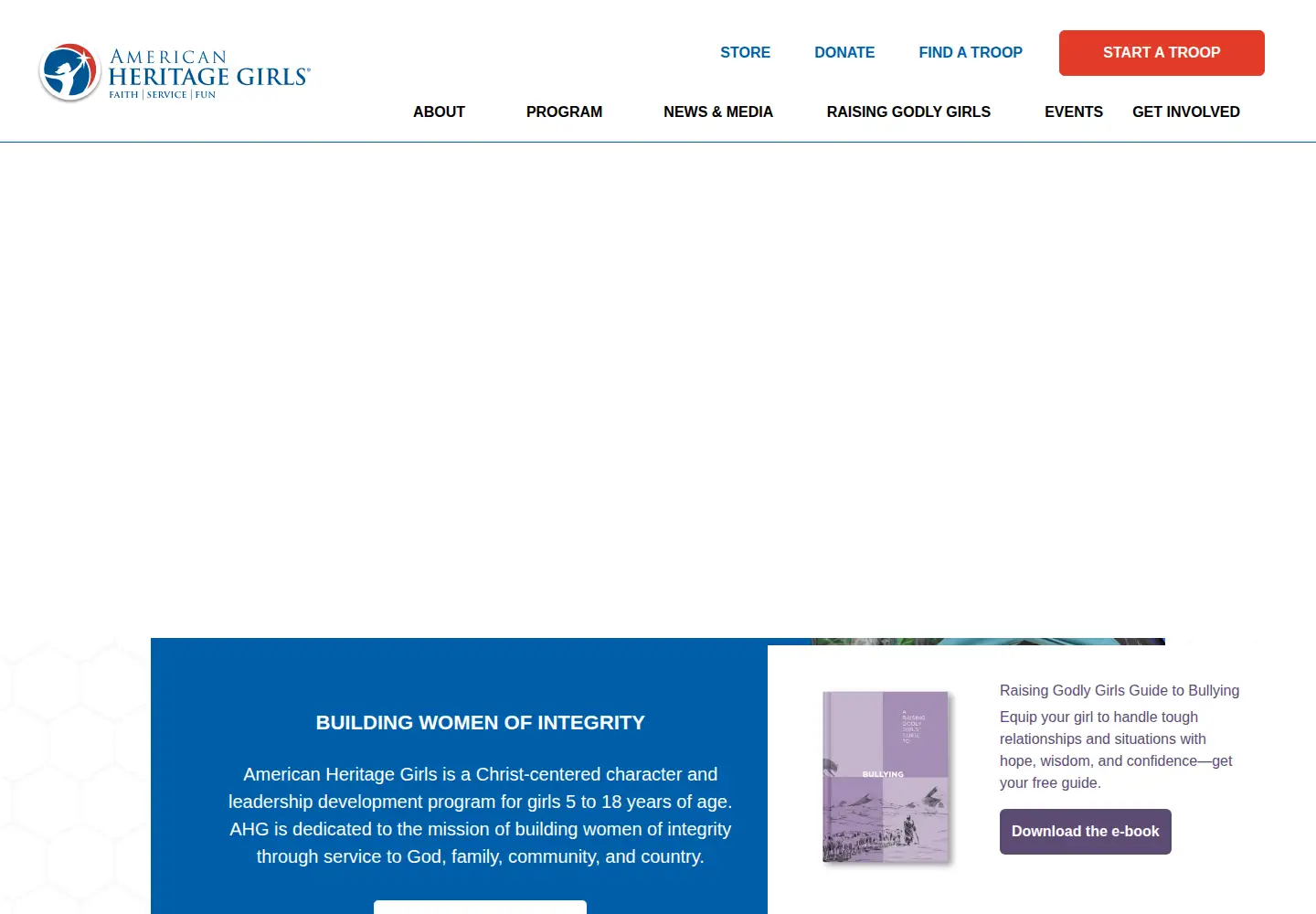 Captured homepage of americanheritagegirls.org in the current scan
