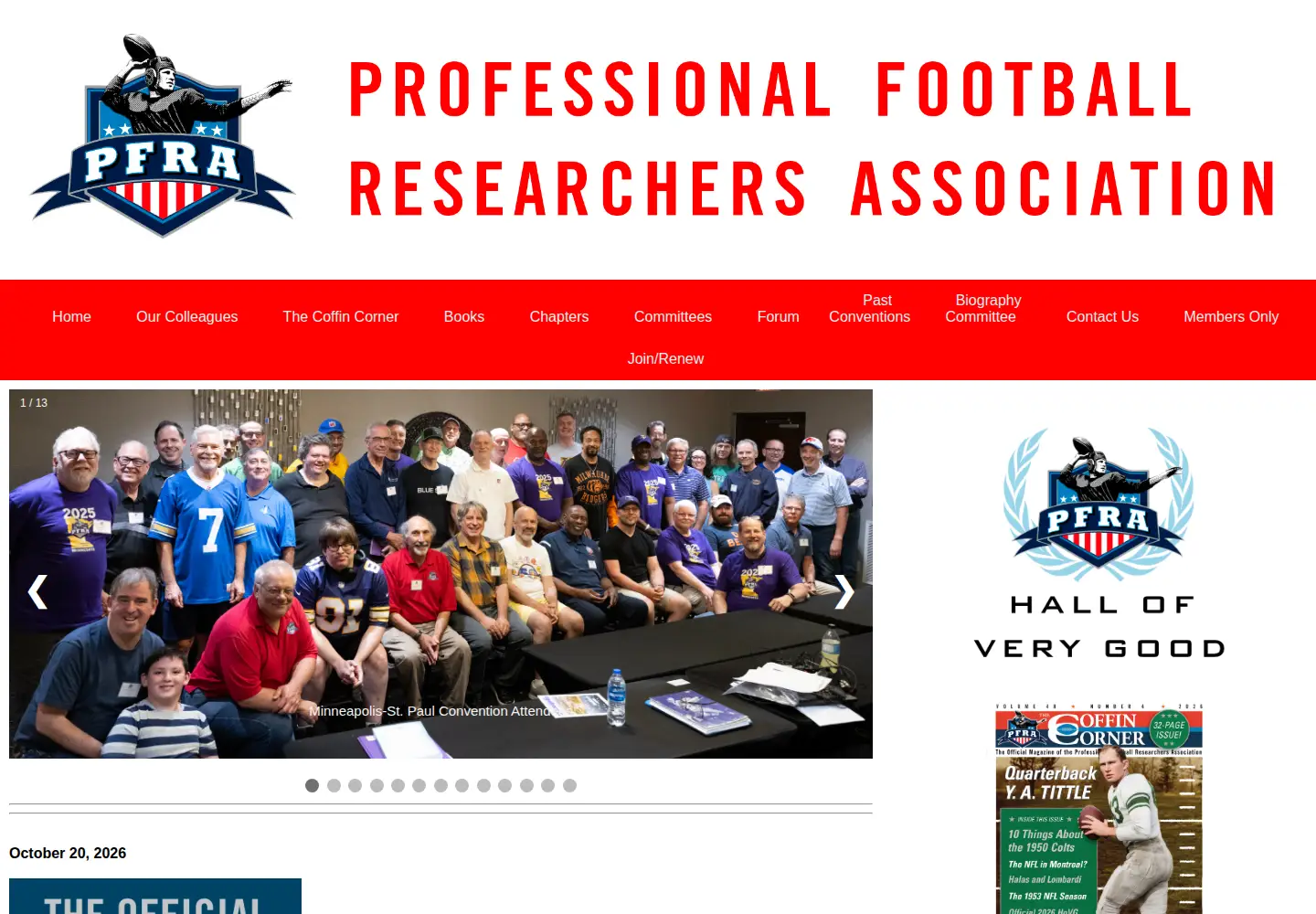 Captured homepage of profootballresearchers.org in the current scan