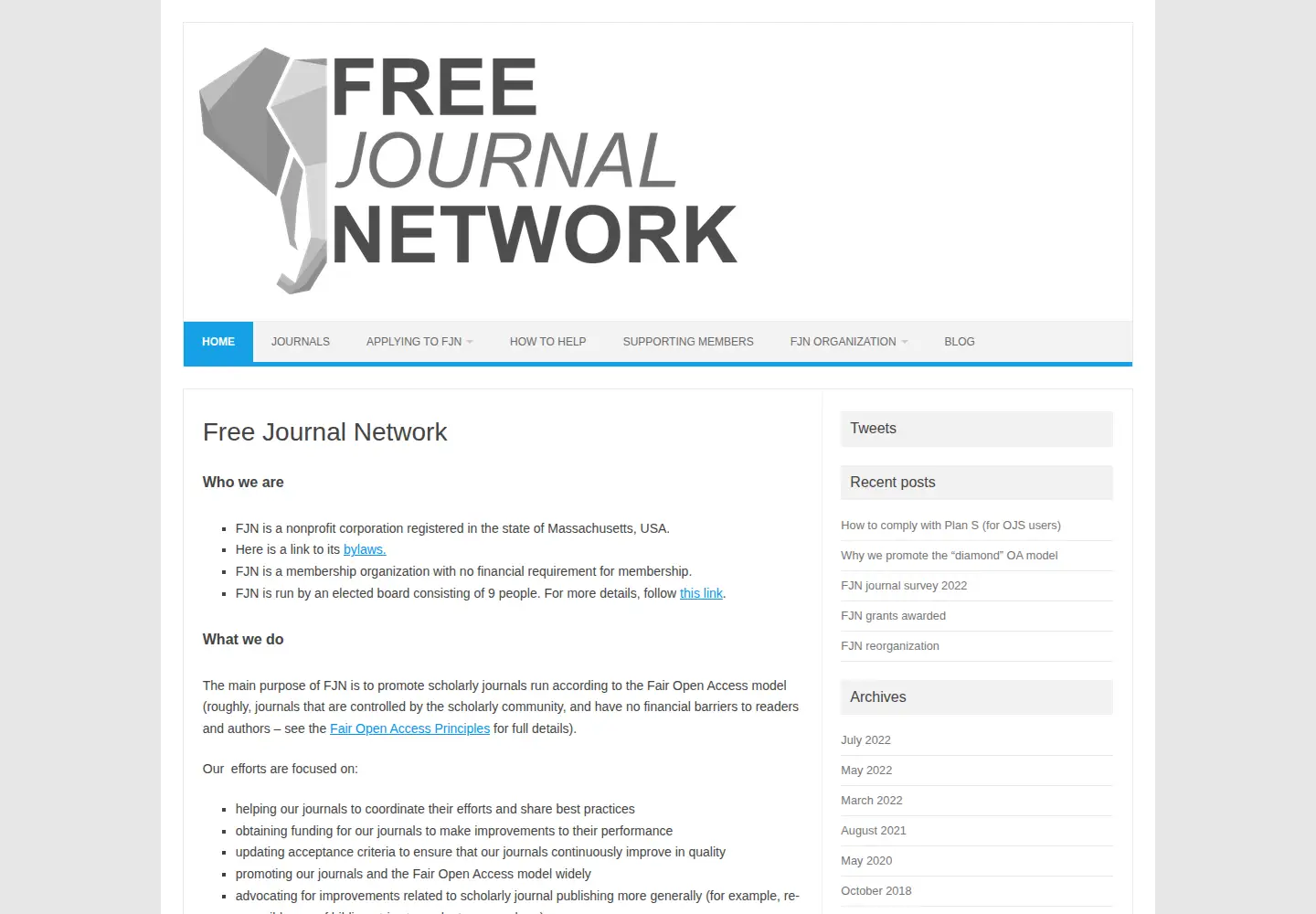 Captured homepage of freejournals.org in the current scan