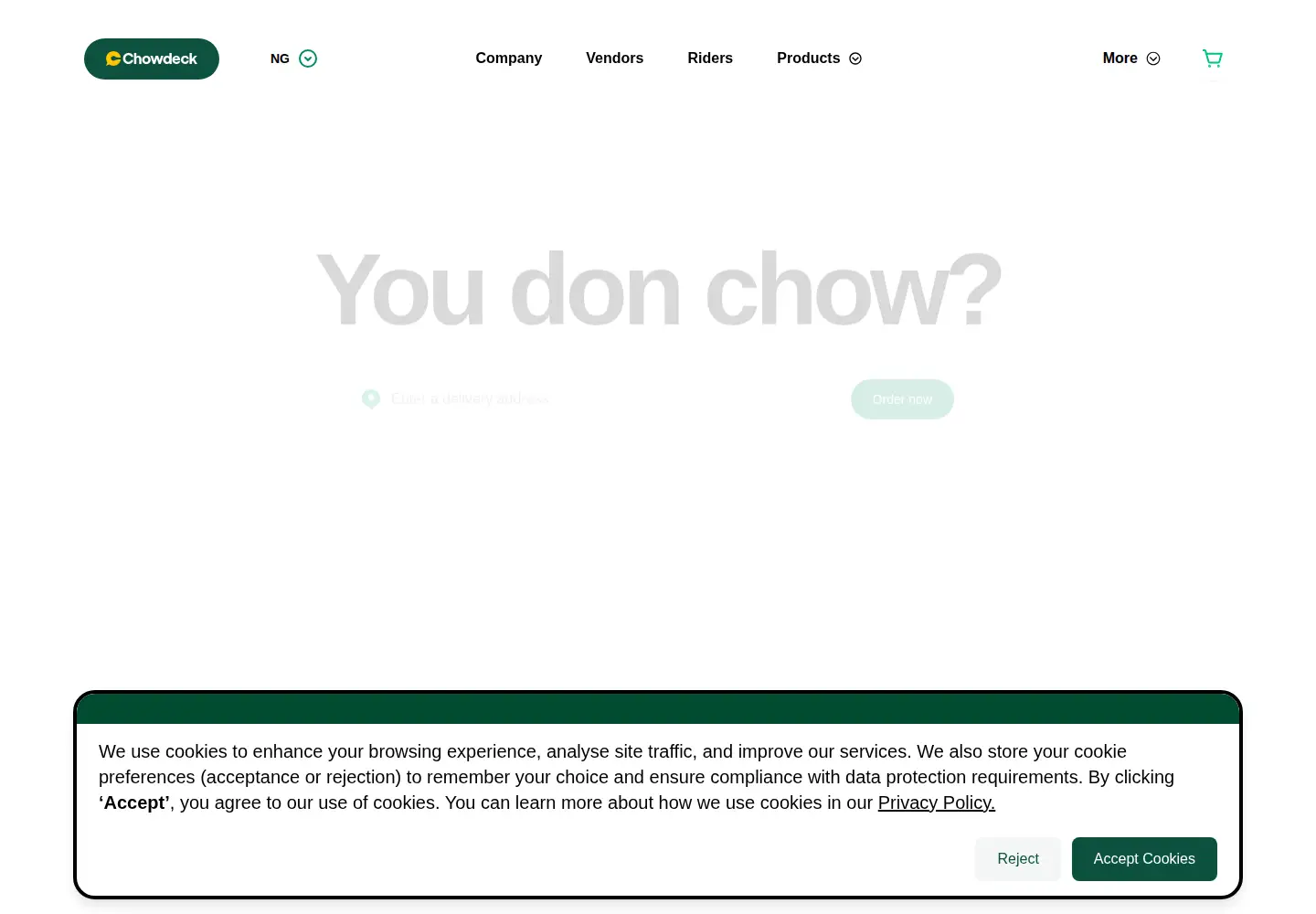 Captured homepage of chowdeck.com in the current scan