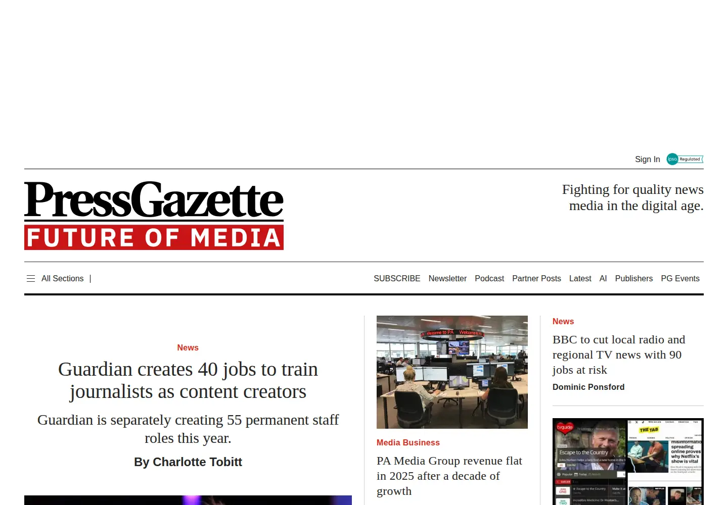 Screenshot of pressgazette.co.uk