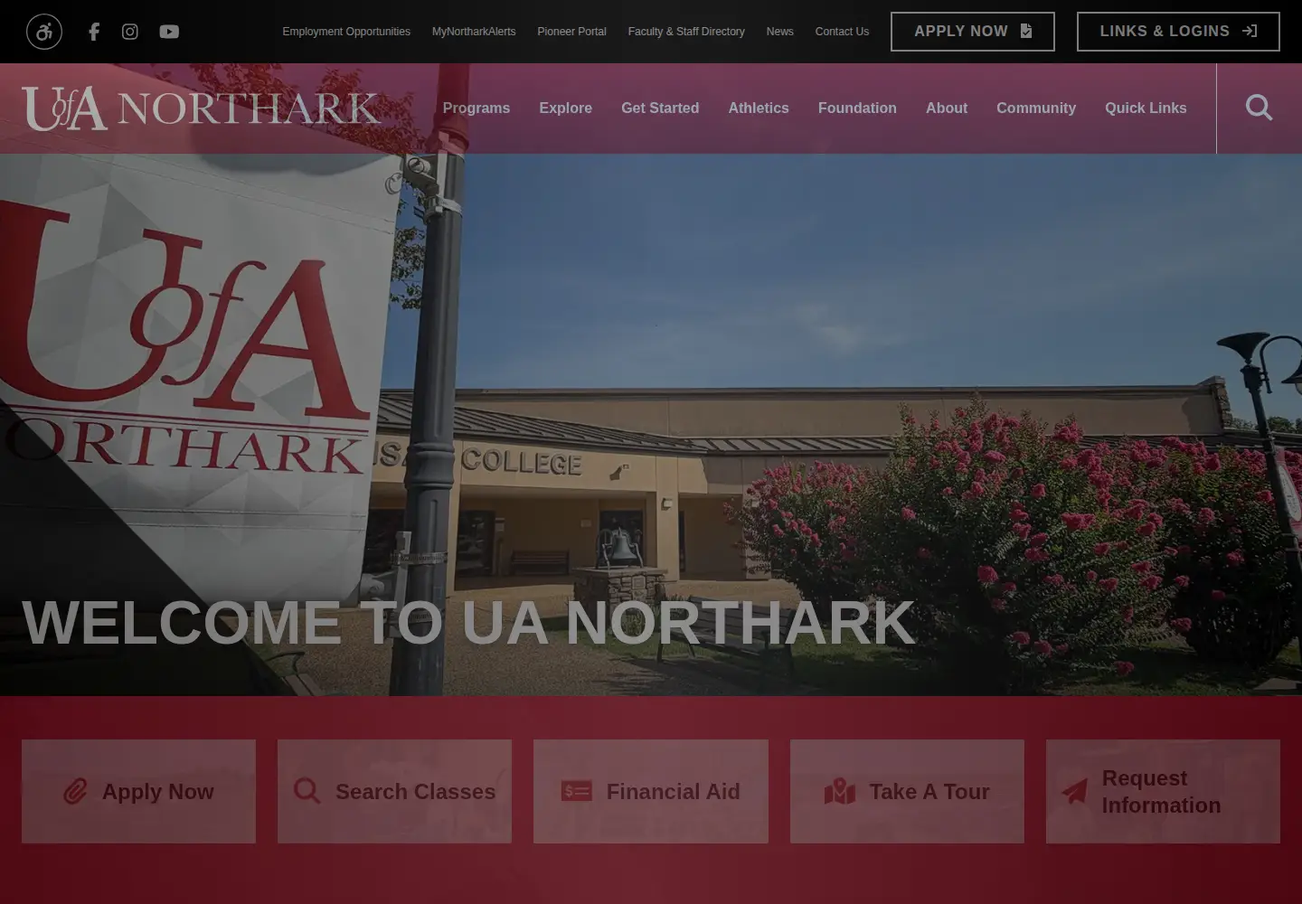 Captured homepage of northark.edu in the current scan