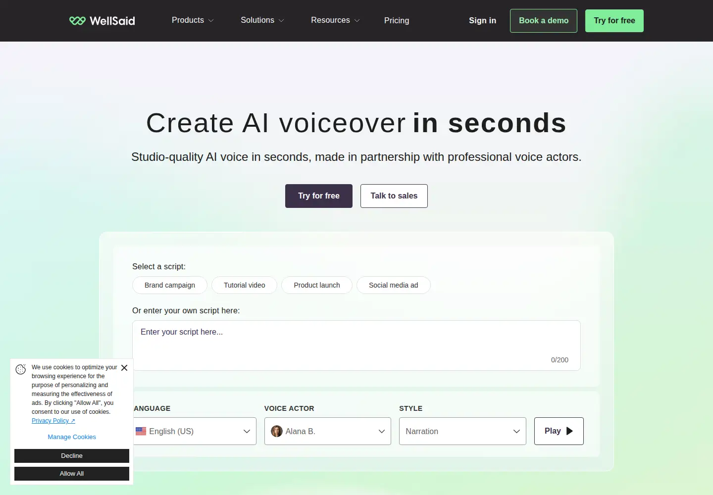 Screenshot of wellsaidlabs.com