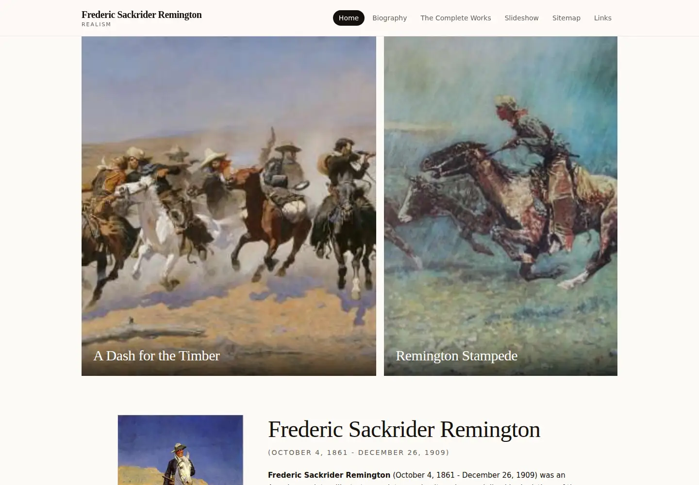 Screenshot of frederic-remington.org