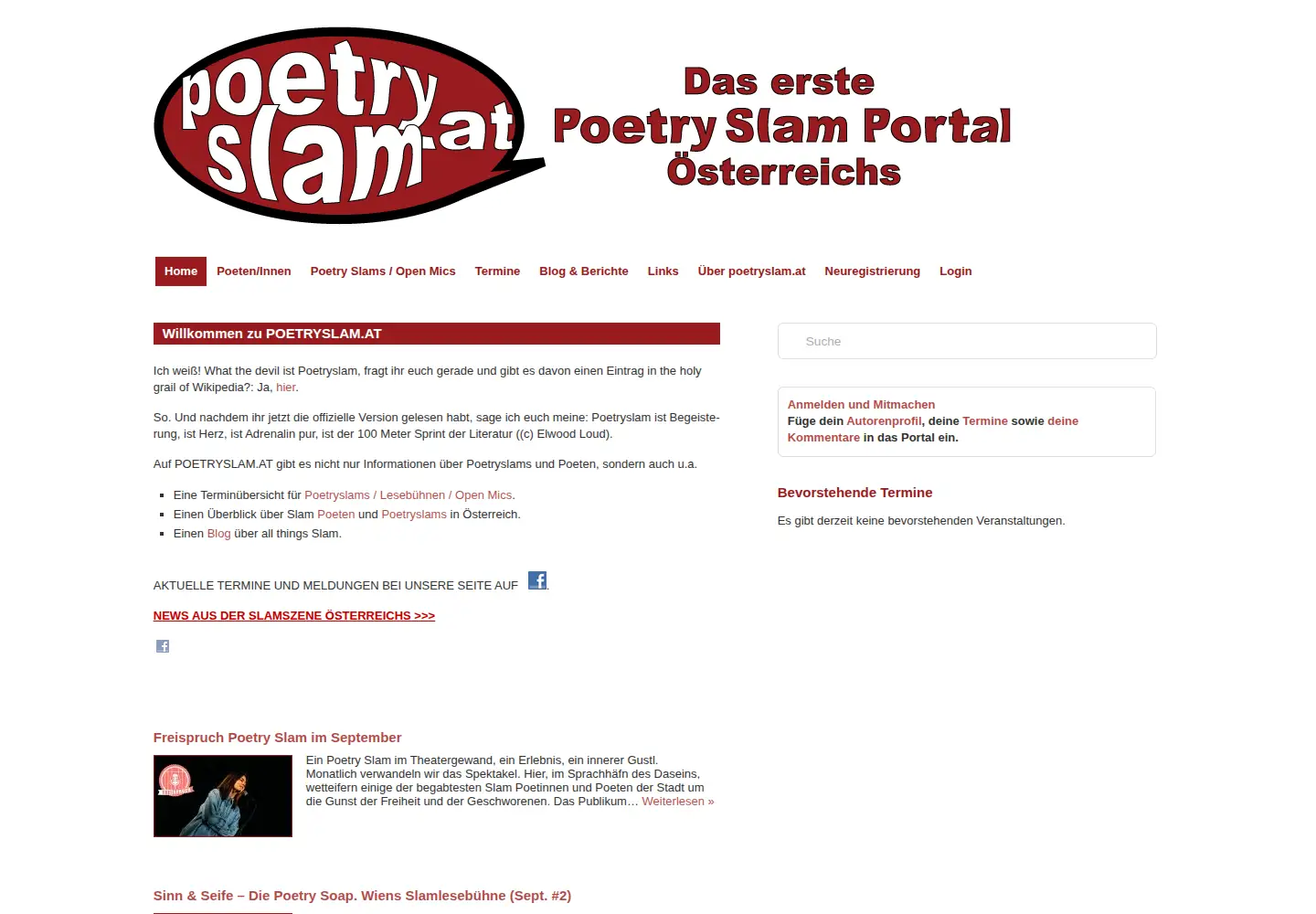 Captured homepage of poetryslam.at in the current scan