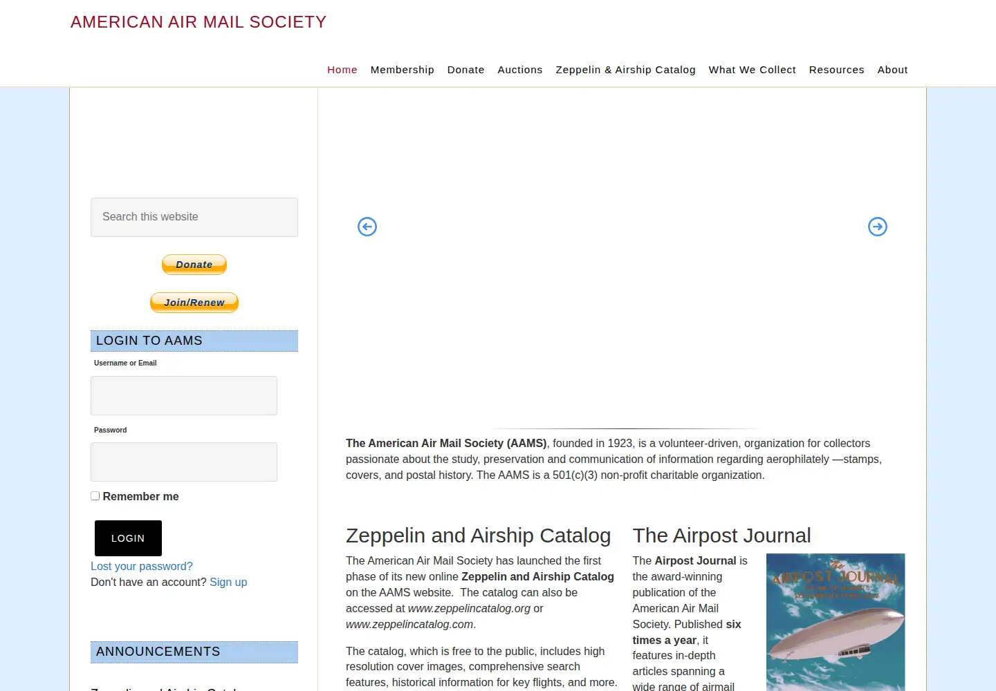 Screenshot of americanairmailsociety.org