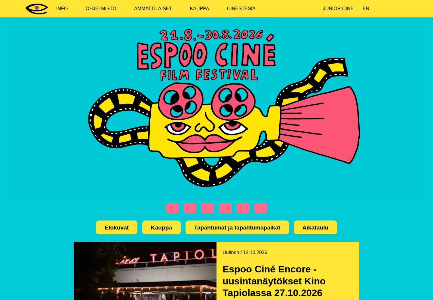 Captured homepage of espoocine.fi in the current scan