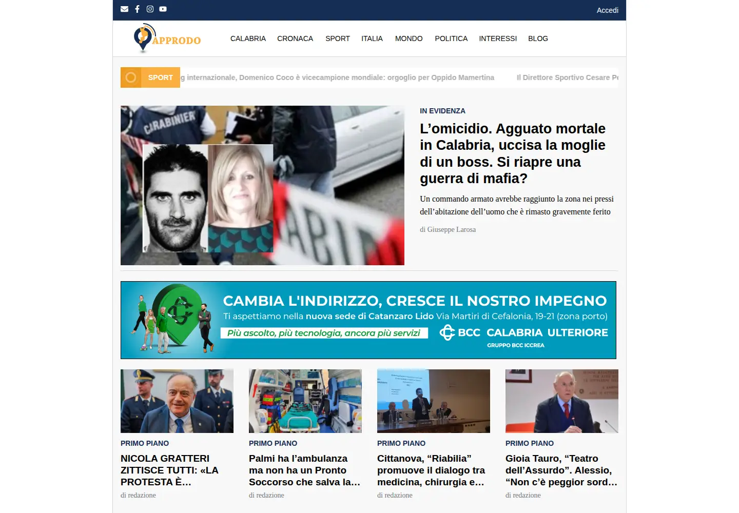 Captured homepage of approdonews.it in the current scan