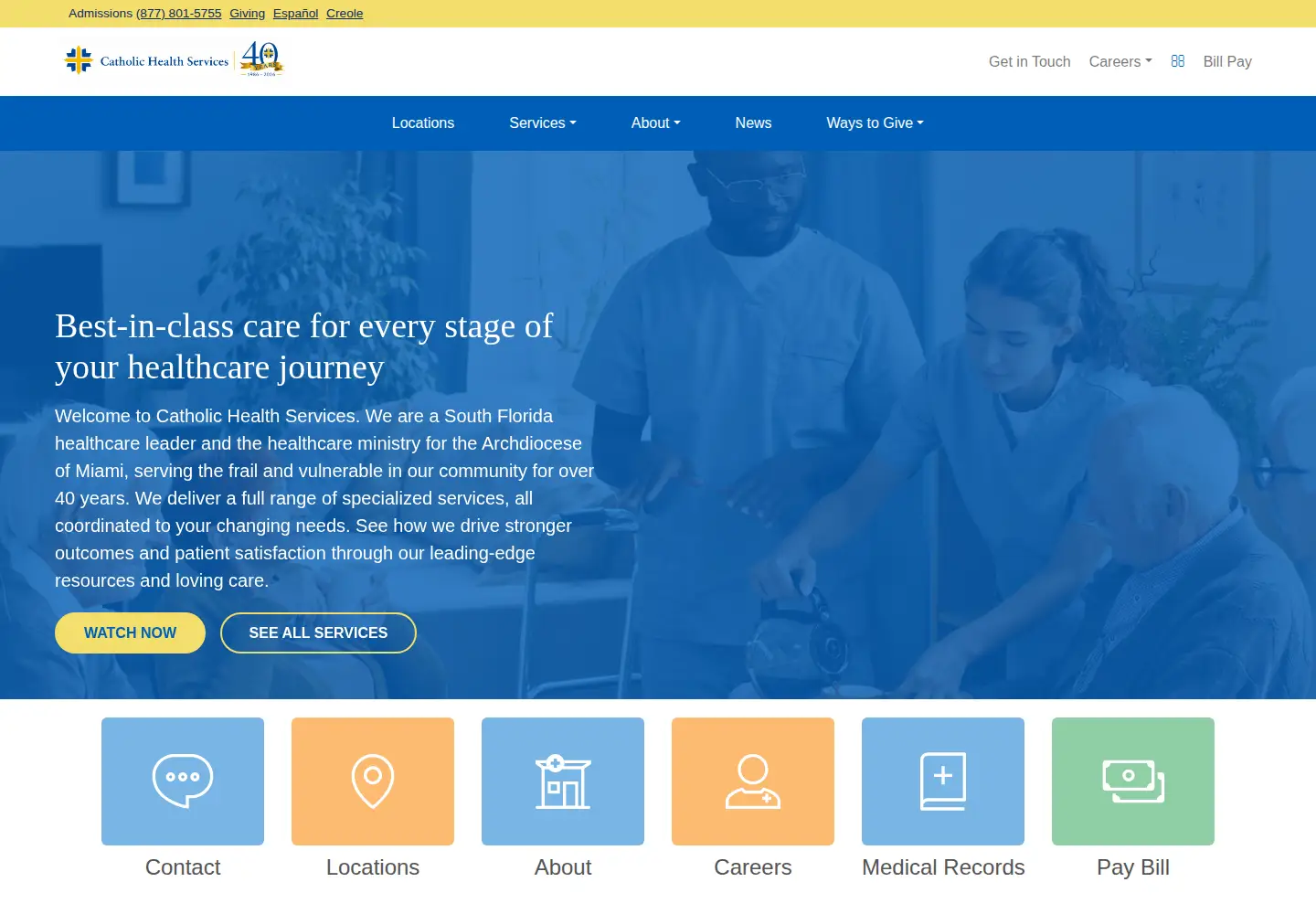 Captured homepage of catholichealthservices.org in the current scan