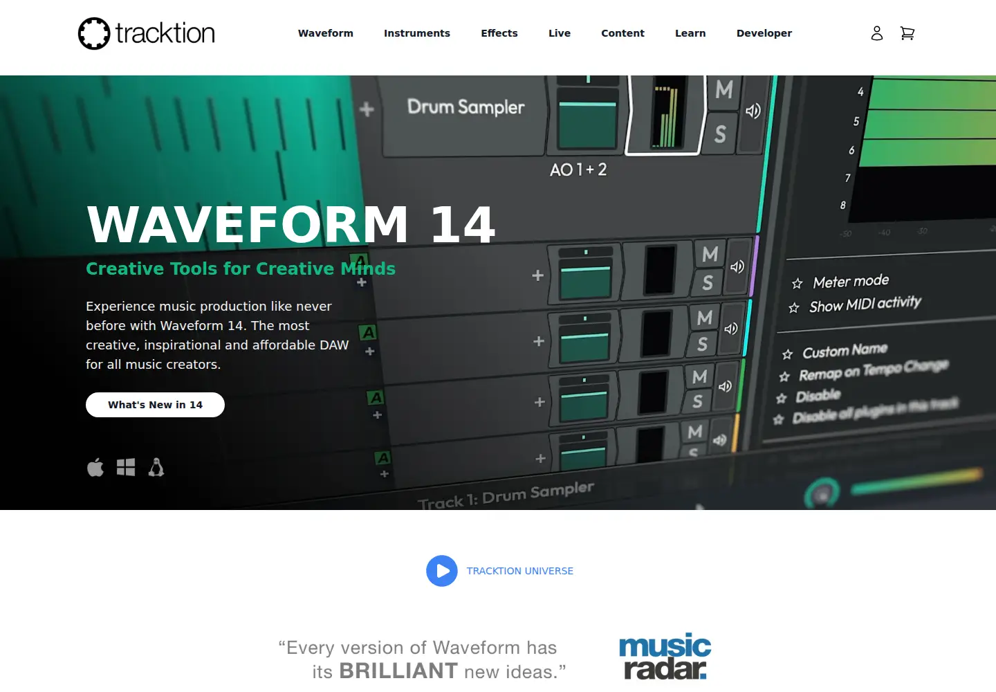 Captured homepage of tracktion.com in the current scan
