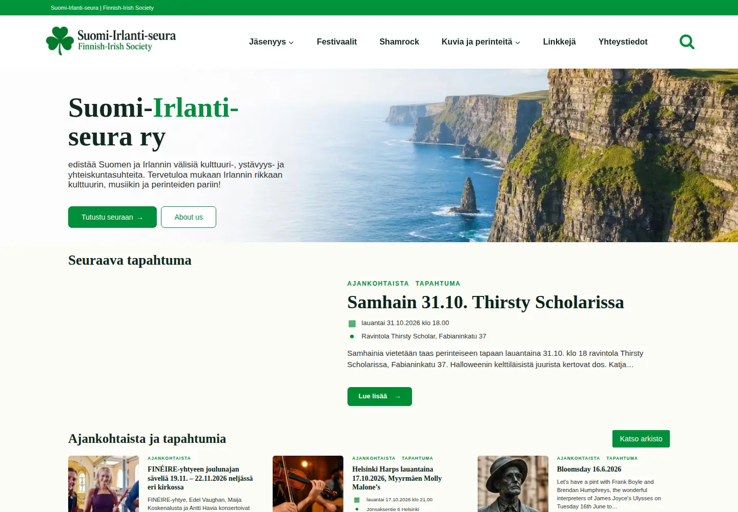 Captured homepage of finnish-irish.fi in the current scan