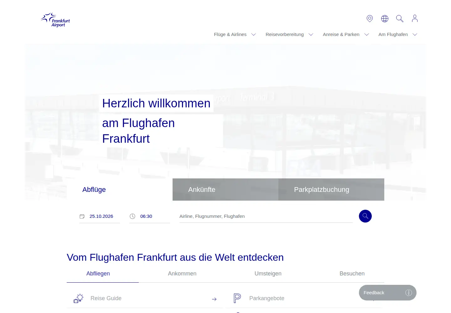 Captured homepage of frankfurt-airport.de in the current scan