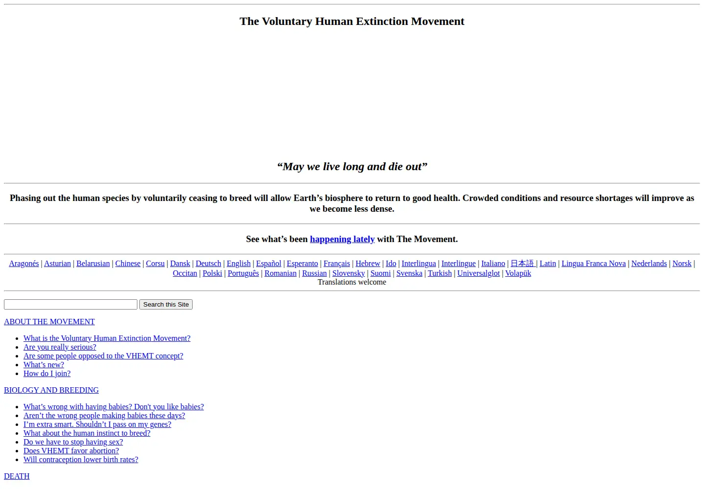 Captured homepage of vhemt.org in the current scan