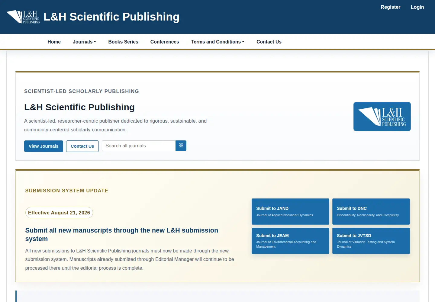 Screenshot of lhscientificpublishing.com