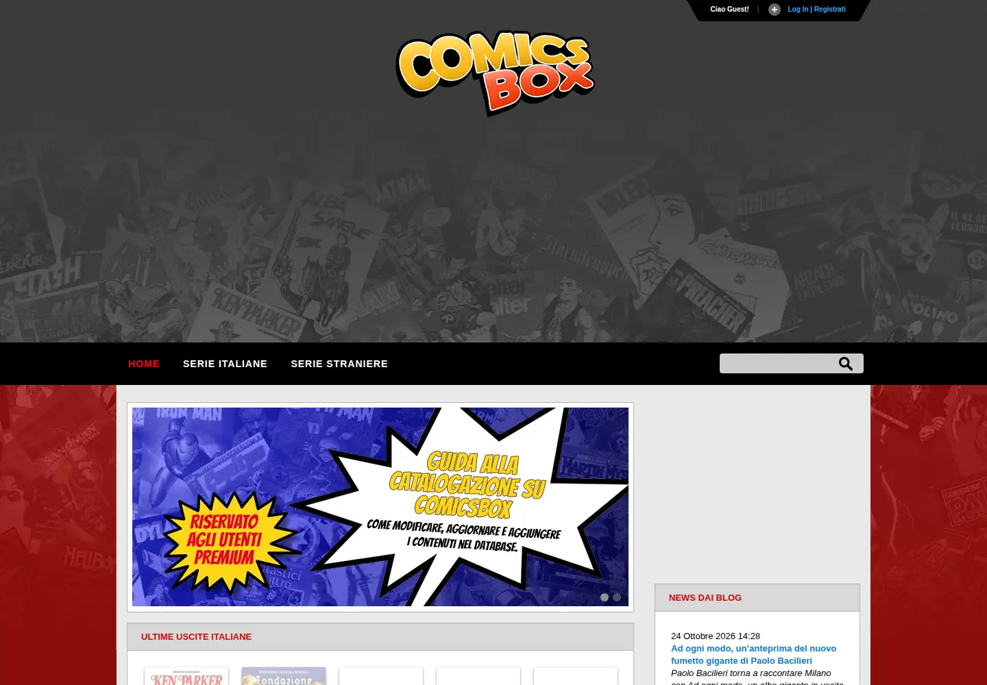 Captured homepage of comicsbox.it in the current scan