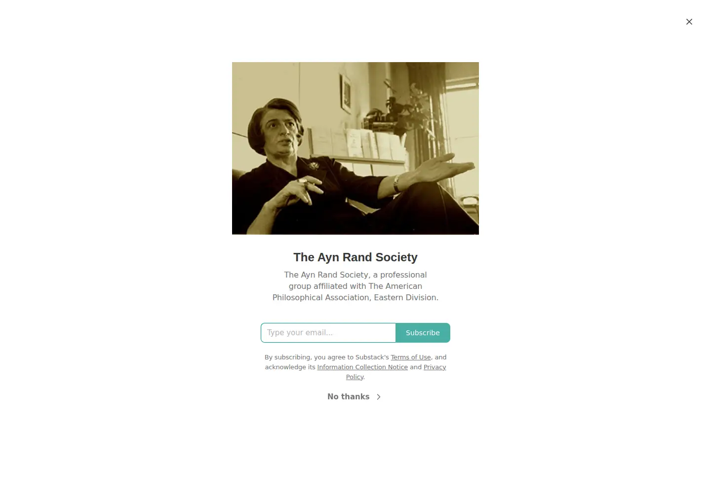 Captured homepage of aynrandsociety.org in the current scan