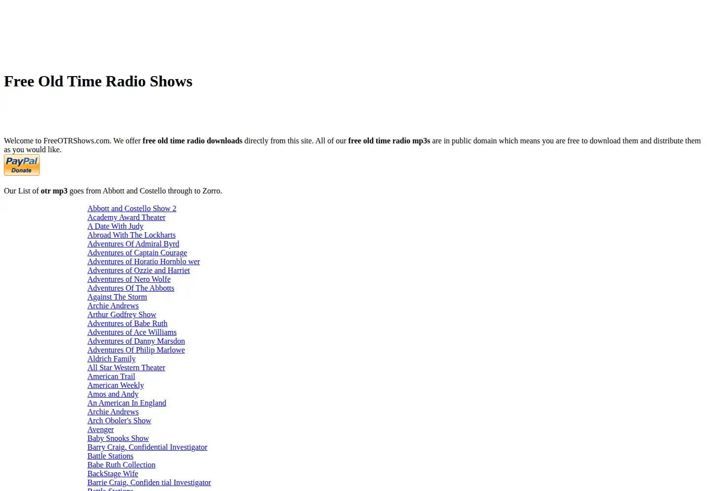 Screenshot of freeotrshows.com