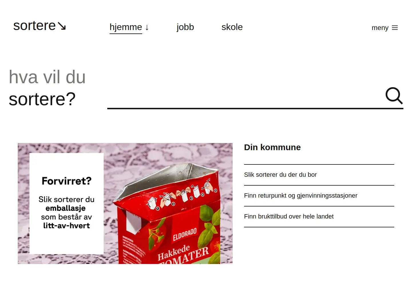 Captured homepage of sortere.no in the current scan
