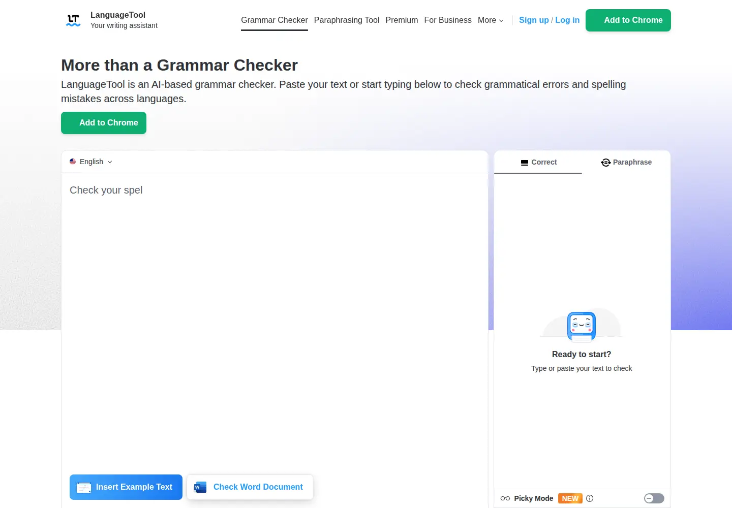 Screenshot of languagetool.org