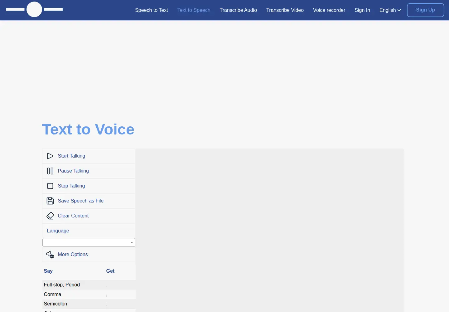 Screenshot of textfromtospeech.com