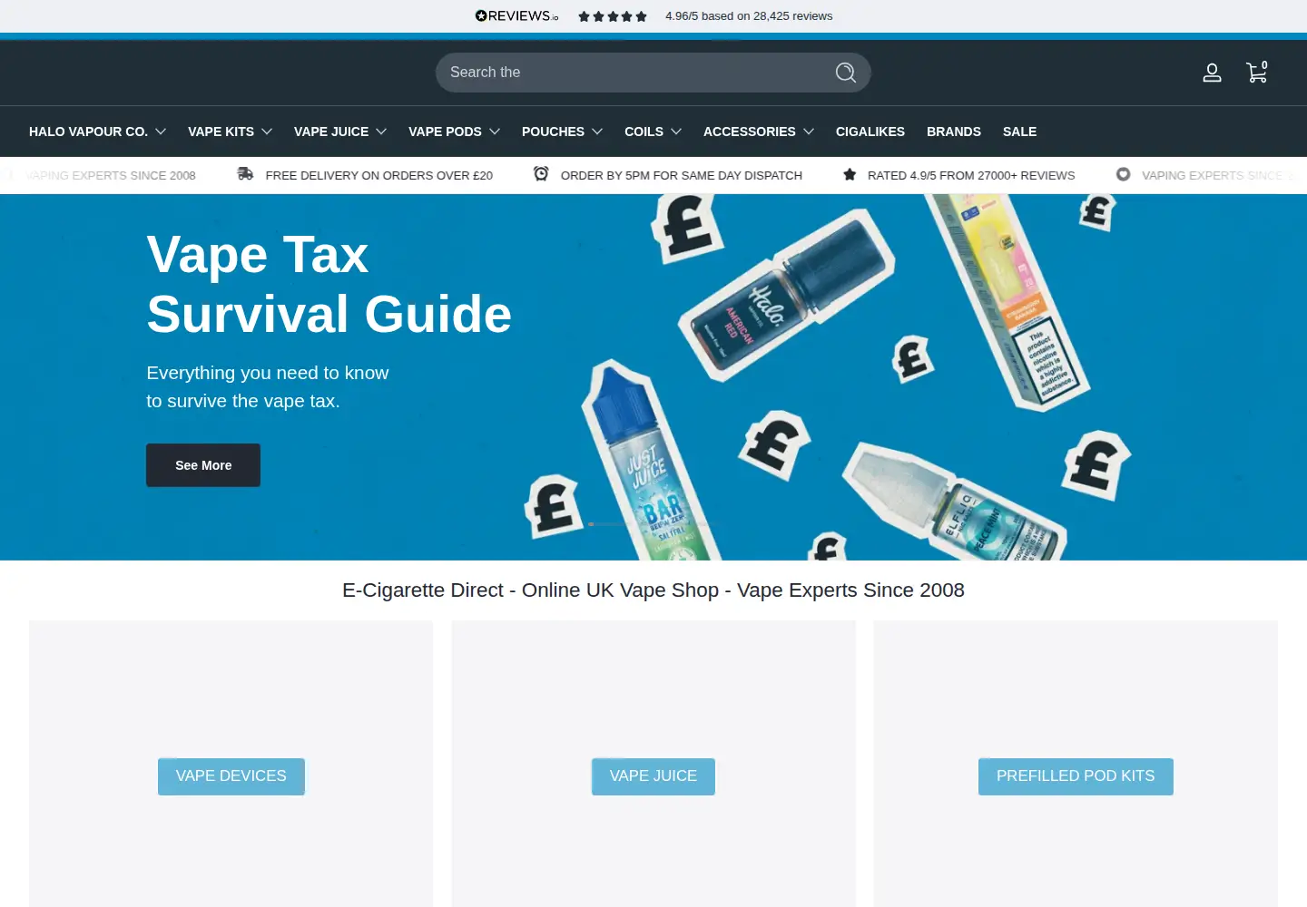 Captured homepage of ecigarettedirect.co.uk in the current scan